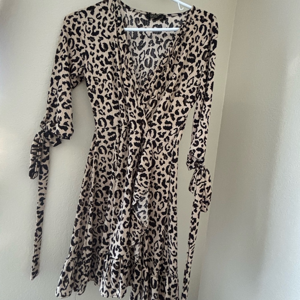 Leopard Print Wrap Mini Dress